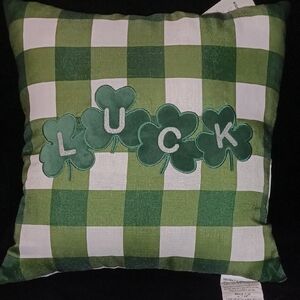 Green Plaid 'Luck' Shamrock Holiday Pillow